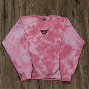 Handmade pink tie dye butterfly crewneck